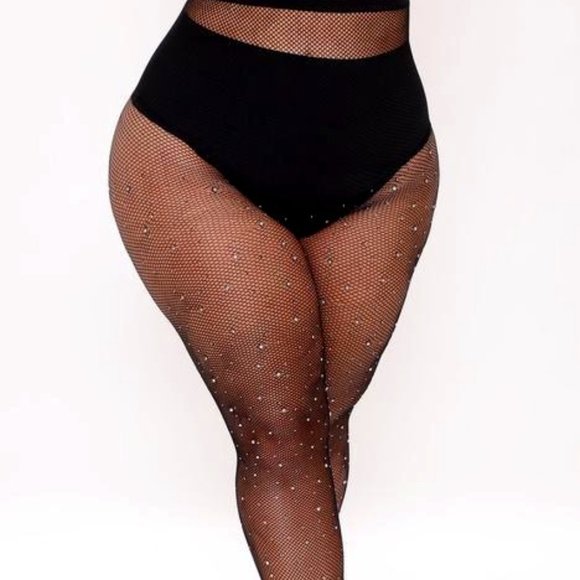 Black Rhinestone Fishnet Tights 